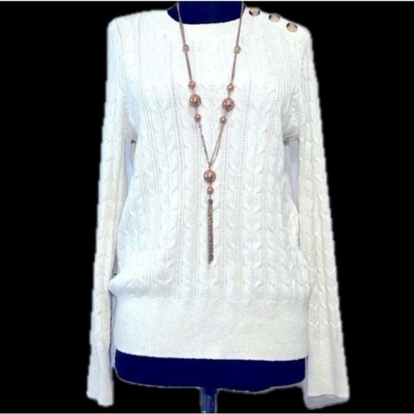 EUC Charter Club Small Sparkly Cream Cable Knit Sweater - Picture 4 of 13